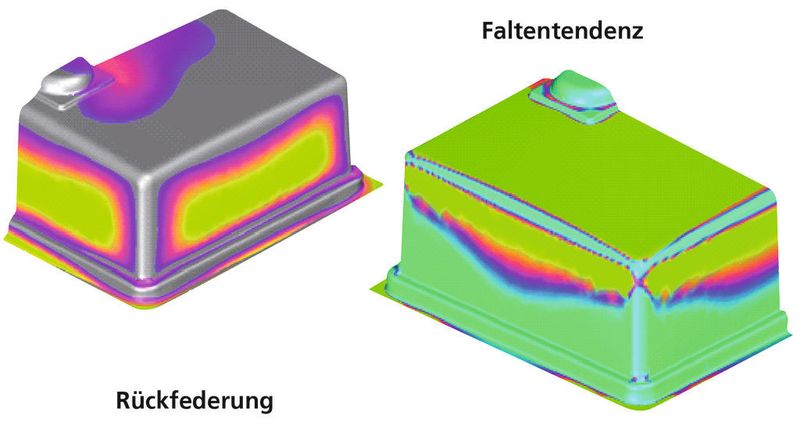 Durch die Verarbeitung von Chrom-Nickel-Stahl sind Rückfederungseffekte ein grosses Thema. Aufsprung und Faltentendenz liegen hier im Rahmen der Toleranzen. (Franke Werkzeugbau) (Archiv: Vogel Business Media)