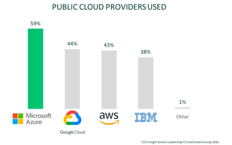 Dies sind die am meisten genutzten Public Cloud Provider, die in der CCS-Studie genannt wurden. (CCS Insight)