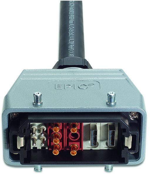 4 75-Ohm-Koax-Kontakte  Da Videosignale nicht mehr nur im Büronetzwerk, sondern zunehmend auch in der Industrie Anwendung finden, gibt es bei Lapp z.B. die UNITRONIC-Kombileitung für Audio/Video und Netzanschluss, die mit nur einem einzigen EPIC-MC-Steckverbindersystem montiert wird. (Archiv: Vogel Business Media)