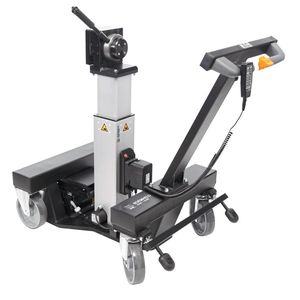 Der verfahrbare Montagewagen mit höhenverstellbarer Hubsäule und Kipp- sowie Drehmodulen.