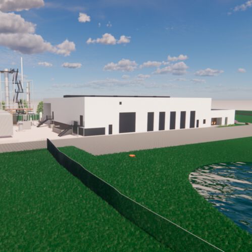 Partnership breaks ground on green ammonia plant. Visualization of the plant. Partnership breaks ground on green ammonia plant. Visualization of the plant.