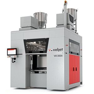 Der VX1300-X 3D-Drucker ist ein auf die additive Massenfertigung ausgelegter 3D-Drucker. Eine Prozesseinheit ermöglicht bidirektionales Beschichten und gleichzeitiges Bedrucken des Baufeldes. Damit erreicht der VX1300-X beispiellos kurze Schichtzeiten und hohe Output-Volumina. (Bild:  Loramendi)