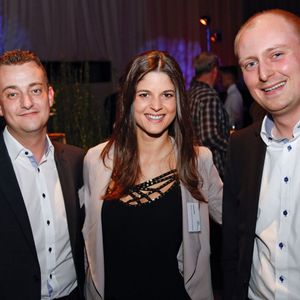 Christian Hiester (Brother) mit Sandra Mair (Cancom) und Stefan Raab von Bechtle (v.l.)