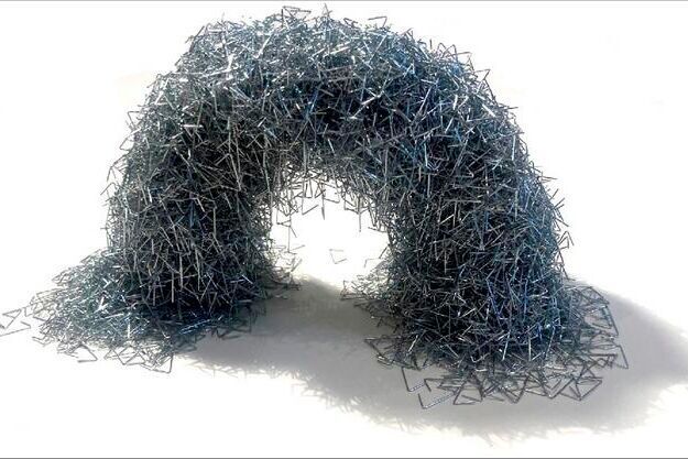 A close look at a free-standing arch made of crown-leg staples.(Source:  CU Boulder)