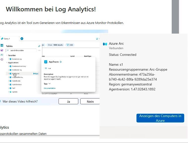 Detailansicht in Log Analytics zeigt Metadaten eines verbundenen Systems und bestätigt den aktiven Verbindungsstatus. (Bild: Joos | Microsoft)
