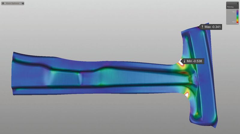 Bild 3: Die nominale Basissimulation dient als Grundlage aller Betrachtungen (Ausdünnung). (Bild: Autoform)
