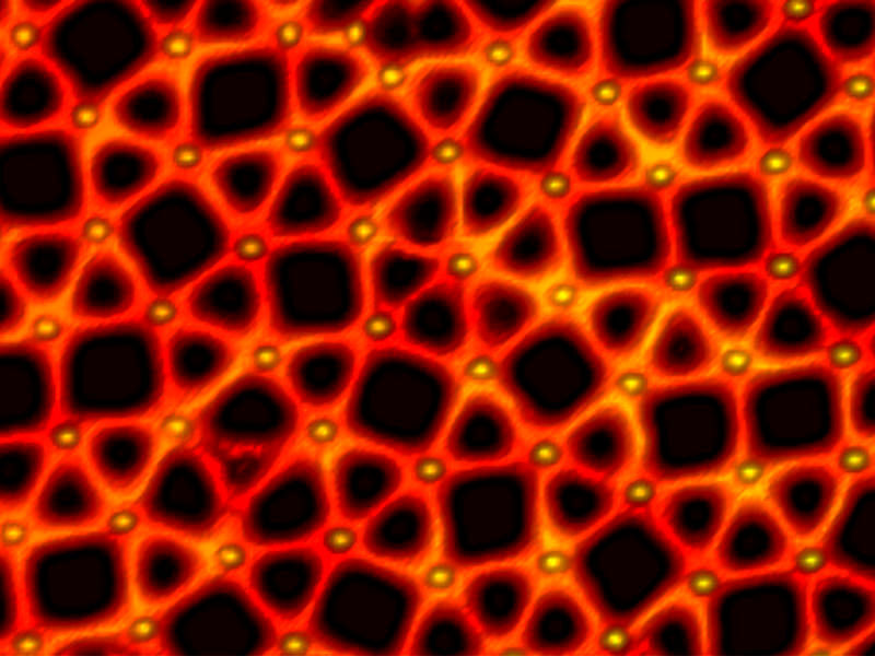 Rastertunnelmikroskopische Aufnahme des quasikristallinen Netzwerks aus mit para-Quaterphenyl–Dicarbonitril vernetzten Europium-Atomen. (J. I. Urgel / TUM)