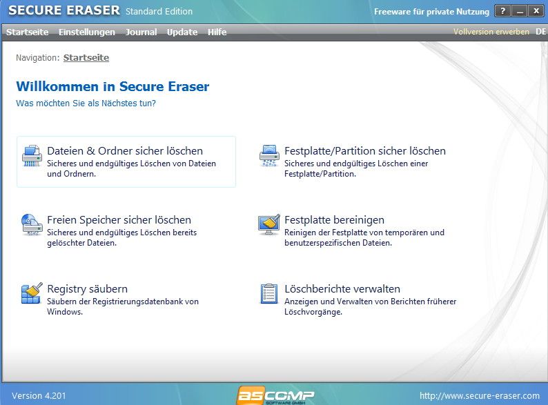 Secure Eraser kann auch unter Windows 8.1 sicher Daten löschen.