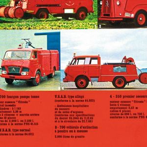 Ein zeitgenössischer Prospekt informiert über die unterschiedlichen verfügbaren Fahrzeuge zur Brandabwehr.(Bild:  Citroën)