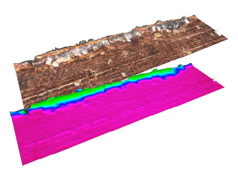 Vollständige Messung des Grates und detaillierte 3D-Visualisierung in Echt-und Falschfarben. (Bild: Alicona)