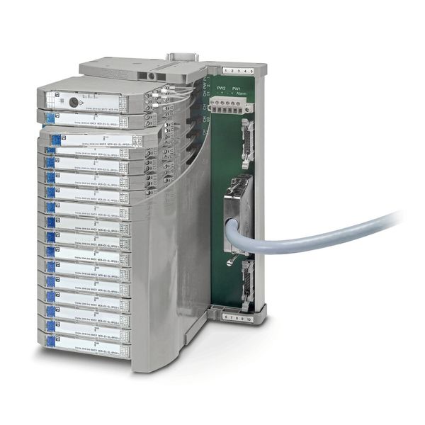 Geräteserie MACX Analog mit robustem Tragschienenbusverbinder zur Energiebrückung und Sammelfehlermeldung. (Bild: Phoenix Contact)