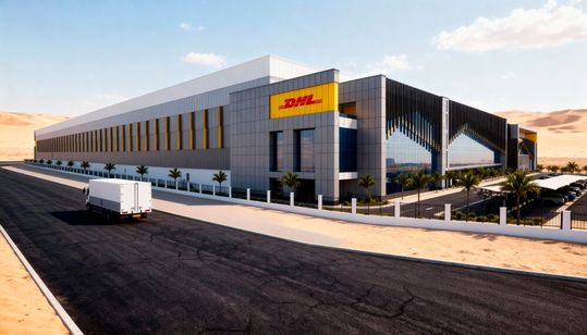 Rendering: Das neue Lager (und auch das MEA Innovation Center) ist Teil einer umfassenden Wachstumsstrategie von DHL in der MEA-Region. Das Mulit-User-Lager wird 55.000 Quadratmeter umfassen.(Bild:  DHL)