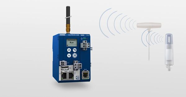 Bei dem Automatisierungssystem Jumo Varitron 300 lassen sich über ein Funk-Gateway bis zu 32 drahtlose Jumo Wtrans-Sensoren, beispielsweise zur Messung von Temperatur oder Druck, anschließen. (Jumo)