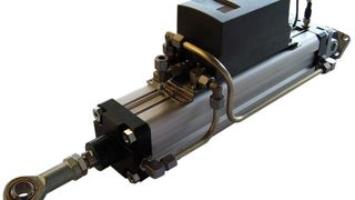 Bild 1: Pneumatikzylinder mit Stellgerät, der die Temperatur- und Luftdruck-Regelklappe am Kamin zuverlässig betätigt. (Archiv: Vogel Business Media)