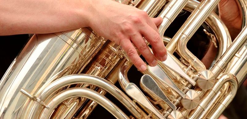Platz 4: Die Entwicklung der Tuba – die Tuba ist das größte Blechblasinstrument am Markt, mit dem sich tiefste Töne erzeugen lassen. Im Bild zu sehen: eine Tuba mit Drehventilen. (Bild: gemeinfrei)