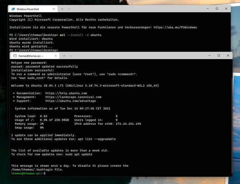 Installieren und einrichten von Ubuntu in WSL 2.0. (Joos / Microsoft)