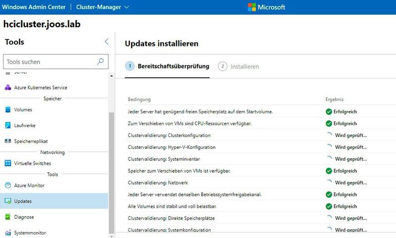 Vor dem Update überprüft der Assistent im Windows Admin Center. (Joos/Microsoft (Screenshot))