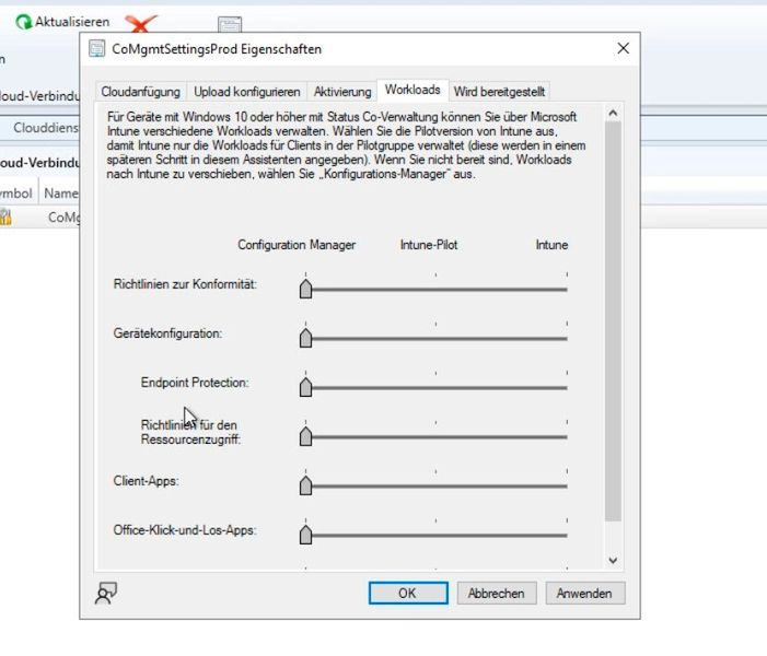 Anpassen der Workload-Verteilung zwischen Endpoint Manager und Endpoint Configuration Manager. (Bild: Microsoft / Joos)