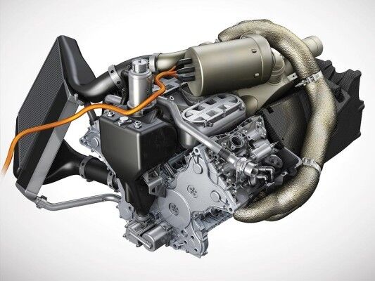 Performance und Effizienz: Ein V4-Zylindermotor mit Benzin-Direkteinspritzung, Turboaufladung und Abgasenergie-Rückgewinnungssystem für den Porsche 919 Hybrid. (Bild: Porsche)