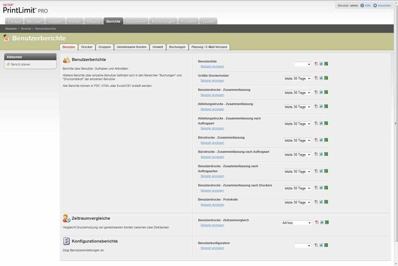 PrintLimit Pro bietet Benutzerberichte, Konfigurationsberichte und Zeitraumvergleiche. (Archiv: Vogel Business Media)