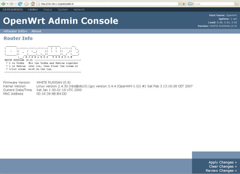 Speziell für embedded devices wie beispielsweise Router gedacht: Das linuxbasierte OpenWRT (Screenshot)