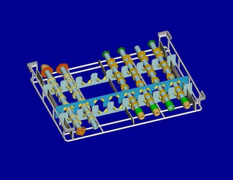 Bild 1: Die Metallform Wächter GmbH, Bretten, hat Werkstückträger mit auswechselbaren Teileaufnahmen im Programm. Sie gewährleisten, dass in einer Reinigungshorde unterschiedliche lange und im Durchmesser variierende Teile wie Nocken- und Getriebewellen platziert und effizient gereinigt werden können. (Archiv: Vogel Business Media)