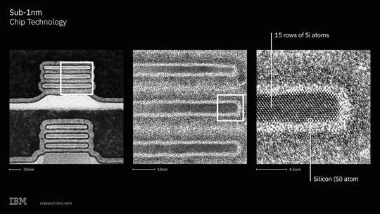 Aufnahme der Chipstruktur aus einem Transmissionselektronenmikroskop (TEM)(Bild:  IBM)
