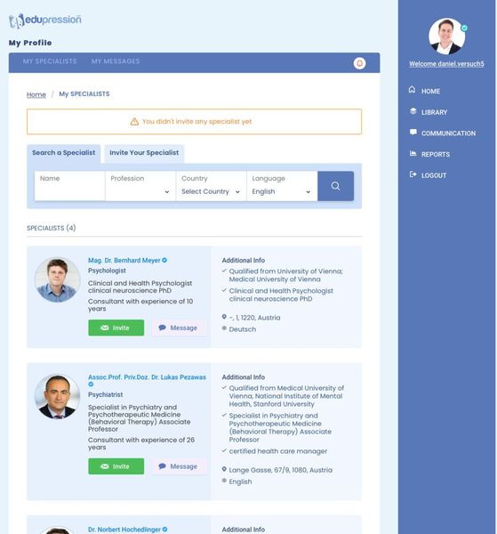 Patienten können aus einer Liste aus registrierten Ärzten/Therapeuten wählen  (edupression)
