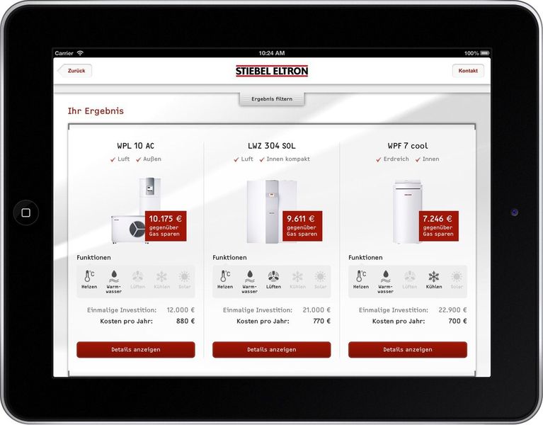 Die App vergleicht Heizungslösungen in 