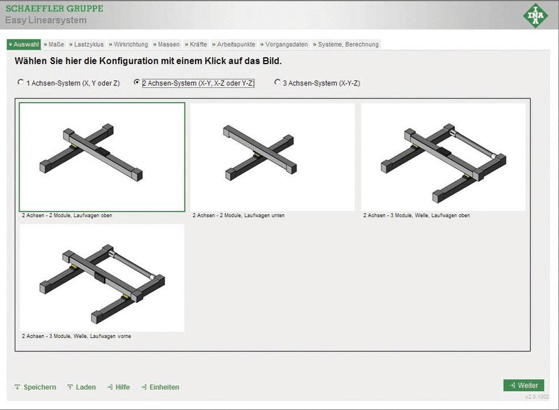 Die Vorgehensweise ist einfach: Auswahl der gewünschten Achsen-Konfiguration... (Bilder: Schaeffler)
