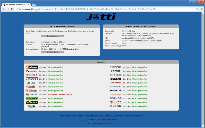 Der Online-Scanner Jotti arbeitet mit 22 Engines, scannt aber nur einzelne Dateien. (Bild: Thomas Joos)