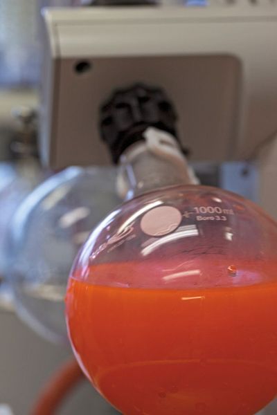 Keine OLED ohne Chemie: Die Materialentwicklung für effiziente organische Elektronik findet im Labor statt.  (Bild: Deutscher Zukunftspreis, Ansgar Pudenz)