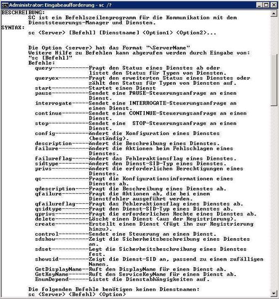 Die Syntax des Dienststeuerungstools SC. (Archiv: Vogel Business Media)