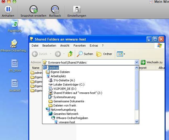 Abbildung 23: Nachdem die VMware Tools installiert sind, können Ordnerfreigaben verwendet werden. Windows kann im Vollbildmodus, als Einzelfenster (siehe Abbildung) oder im Unity-Modus verwendet werden. Der Vollbildmodus ist gerade bei kleinen Bildschirmen praktisch, während auf einem iMac so viel Platz ist, dass auch bequem mit dem Windows- im MacOS-Fenster gearbeitet werden kann. (Archiv: Vogel Business Media)