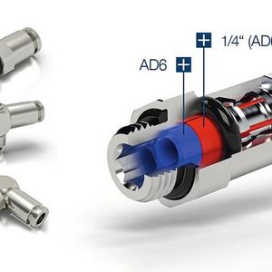 Mit dem neuen 2-in-1-Connector von Eisele können jetzt zwei verschiedene Schlauchdurchmesser mit demselben Steckanschluss montiert werden(Bild:  Eisele)