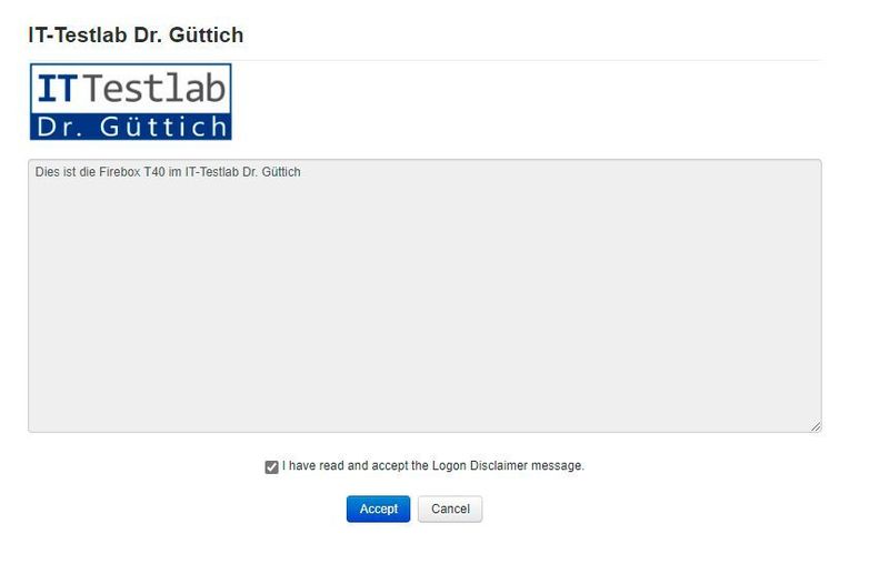 Vor dem Zugriff auf das Web-Interface müssen die Anwender bei Bedarf einen Logon-Disclaimer bestätigen. (Güttich)