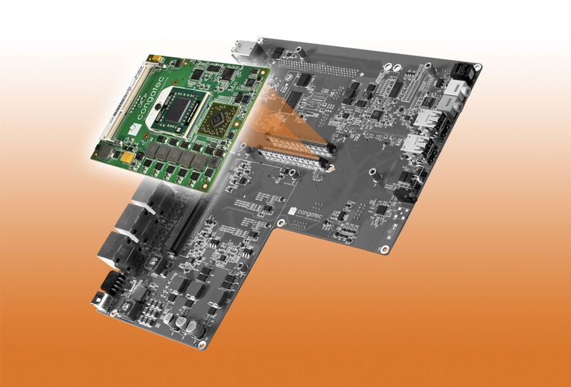 Video-Wall-Referenzbasisboard von congatec: mit COM-Express-Modulen den schnellen Einstieg in die Entwicklung maßgeschneiderter Video-Wall-Systeme ermöglichen. Das Basisboard bietet bis zu neun Independent-Display-Port-Anschlüsse in Kombination mit einem MXM-Grafikmodul und einem COM-Express-CPU-Modul auf AMD-Basis. (congatec)