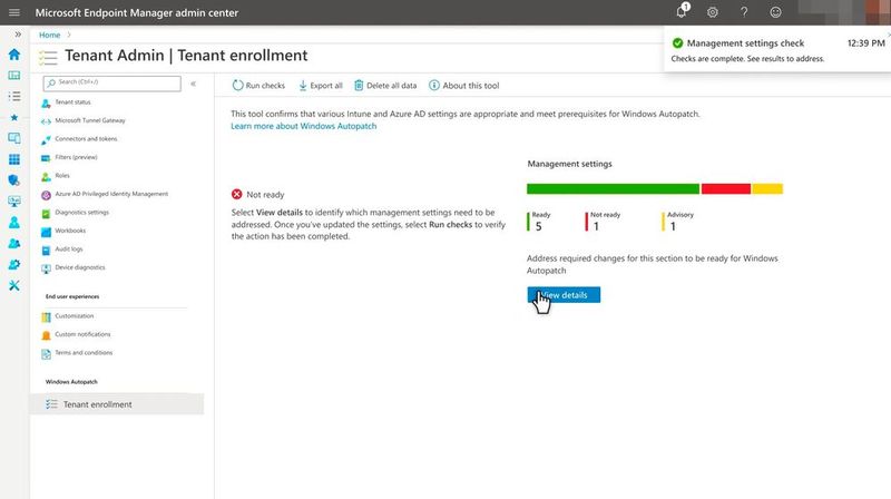 Wenn im Abonnement keine Aktivierung von Autopatch möglich ist, zeigt das Endpoint Admin Center Informationen an, wo das Problem verursacht wird. (Bild: Joos)