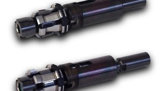 Automatische Werkzeugspannung: Das Verriegelungssystem „Super-Lock“ für Hohlschaftkegel kommt gänzlich ohne Federspannung aus. „Super-Lock“ im gespannten Zustand (oben) und im gelösten Zustand (unten).   Bilder: RÖHM (Archiv: Vogel Business Media)