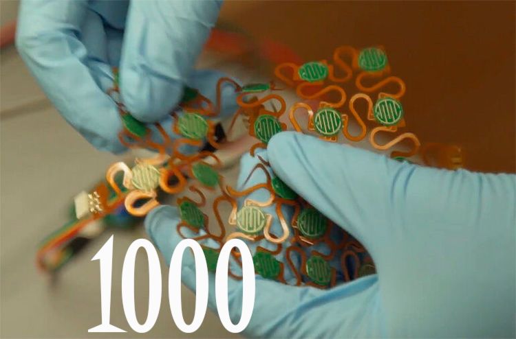 Mal schneller als menschliche Haut soll eine elektronische Haut auf Reize reagieren. Forscher an der National University of Singapore haben jetzt eine E-Haut entwickelt, die physische Kontakte an zwei auseinanderliegenden Sensoren unterscheiden kann, die in einem Abstand von weniger als 60 Nanosekunden erfolgen. Sie soll innerhalb von zehn Millisekunden die Gestalt, die Oberflächenbeschaffenheit und die Härte eines Objekts ertasten können. (NUS National University of Singapore)