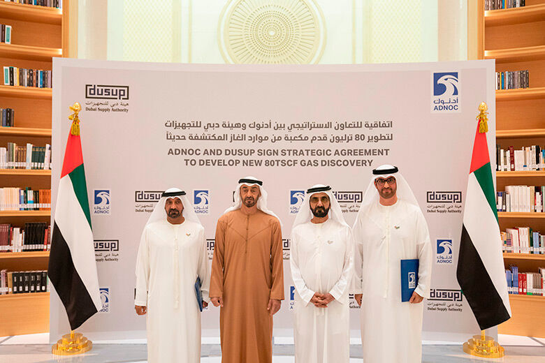The signing of the agreement was witnessed by His Highness Sheikh Mohammed bin Rashid Al Maktoum, Vice President and Prime Minister of the UAE and Ruler of Dubai; and His Highness Sheikh Mohamed bin Zayed Al Nahyan, Crown Prince of Abu Dhabi and Deputy Supreme Commander of the UAE Armed Forces.  (Adnoc )