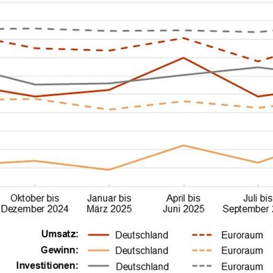 Differenz aus dem Anteil der KMU, deren Umsatz, Gewinn und Investitionen in den vergangenen 3 Monaten gestiegen oder gesunken ist. (Bild: IfM Bonn)