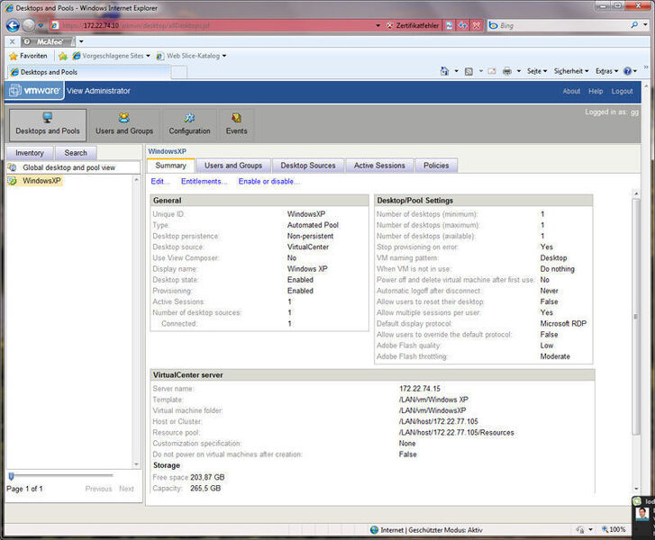 Die Verwaltung des VMware View Administrators erfolgt über ein Web-Interface. (Archiv: Vogel Business Media)