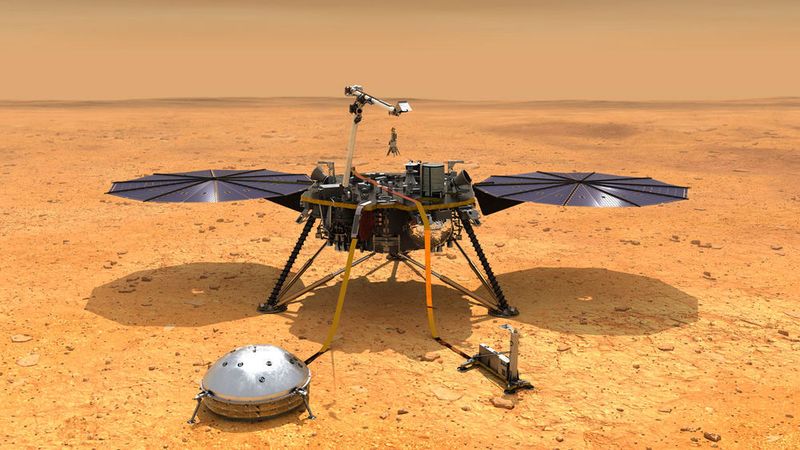 Der Insight-Lander in einer künstlerischen Darstellung. (NASA/JPL-Caltech)