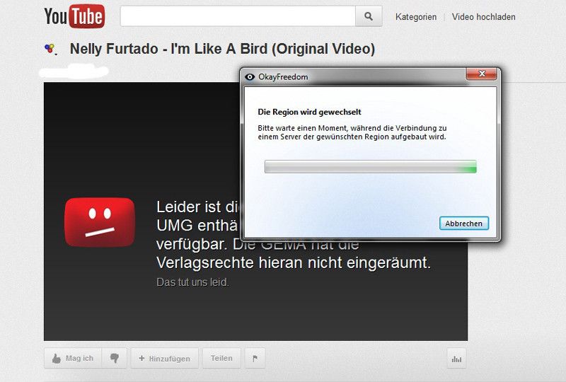 Länderspezifische Sperre ohne Aufwand umgehen: OkayFreedom baut automatisch eine VPN-Session über eine andere Region auf. Zur Auswahl stehen Identitäten in den USA, Großbritannien und der Schweiz. (Bild: Steganos)