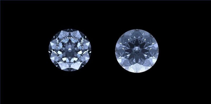 Die Simulation zweier Diamanten zeigt, dass mehr Facetten (linke Seite) das Licht besser reflektieren. (Ansys)