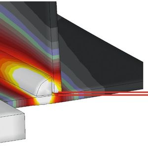 Bild 1: Beispiel für die realitätsnah simulierte Spaltbildung beim Schweißen, mithilfe des Tools von Dynaweld. Mit diesem System werde das Verzugsmanagement beim Zusammenbau geschweißter Blechbaugruppen möglich.