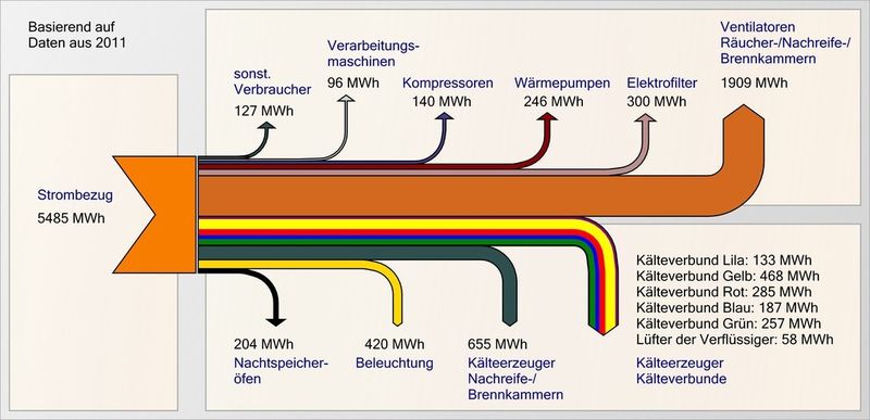 Mit dem Sankey-Diagramm wird die Verteilung des Strombezuges visualisiert. (Endress+Hauser Systemplan)