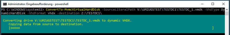 Die Konvertierung von einer vmdk-Datei in das vhdx-Format erledigt das Cmdlet aus dem Microsoft Virtual Machine Converter 3.0. (Microsoft / Schlede, Bär)