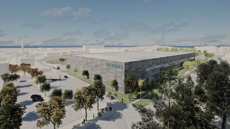 Visualisierung der Smart Factory Amberg aus der Vogelperspektive(Siemens)